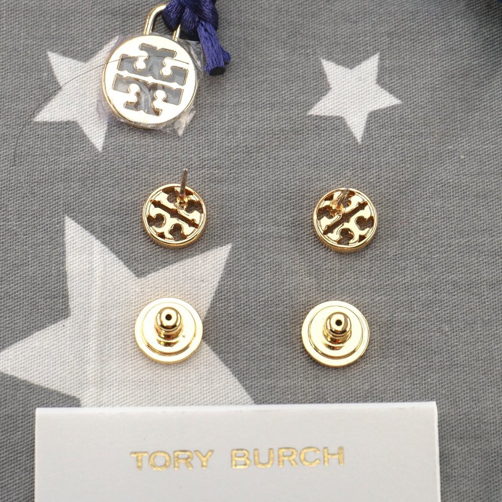 Tory Burch Gold Logo Stud Earrings - Picture 5 of 5